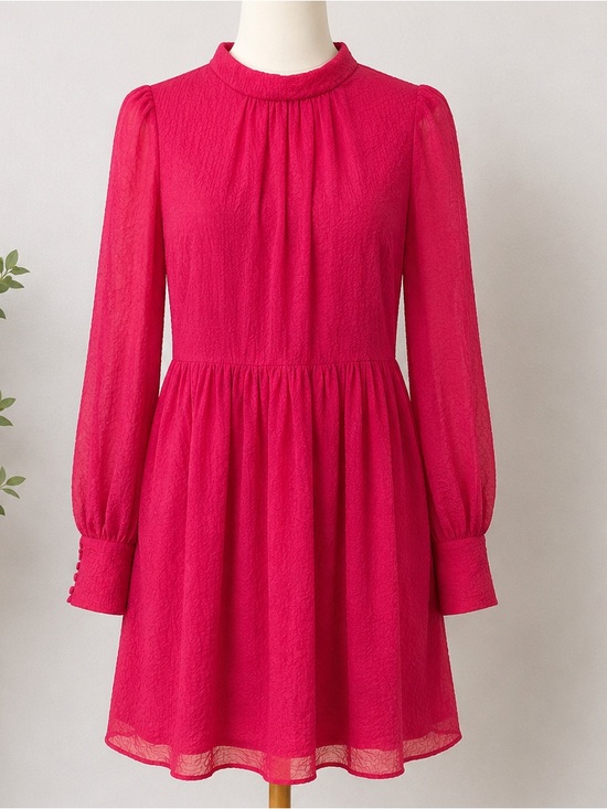 Trina Turk Dresses & Skirts - Trina Turk Fuchsia Long-Sleeve Gathered Waist Dress